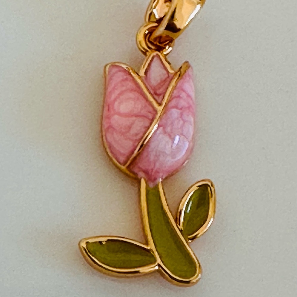 Elegant Pink and Gold Tulip Pendant